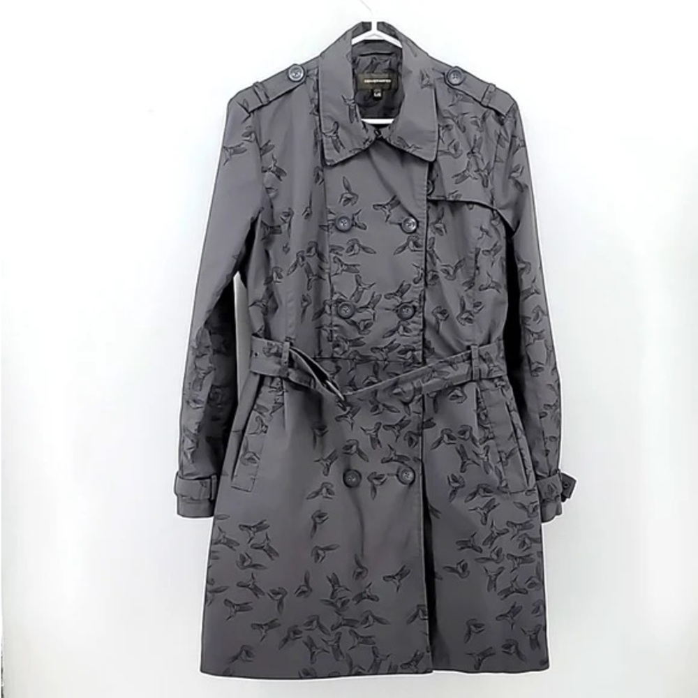 Denver Hayes Gray Trench Coat with hummingbirds 2X